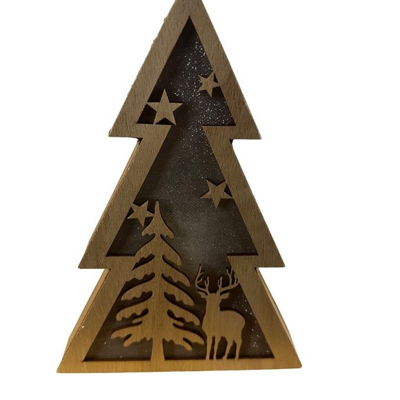 Fabulous Home LED Wooden Christmas Tree And Deer Sign With Lights New With Tags - Picture 1 of 9